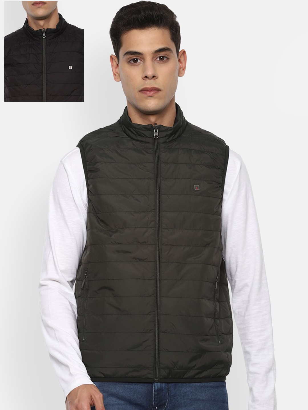 

Louis Philippe Jeans Men Grey & Black Reversible Padded Jacket