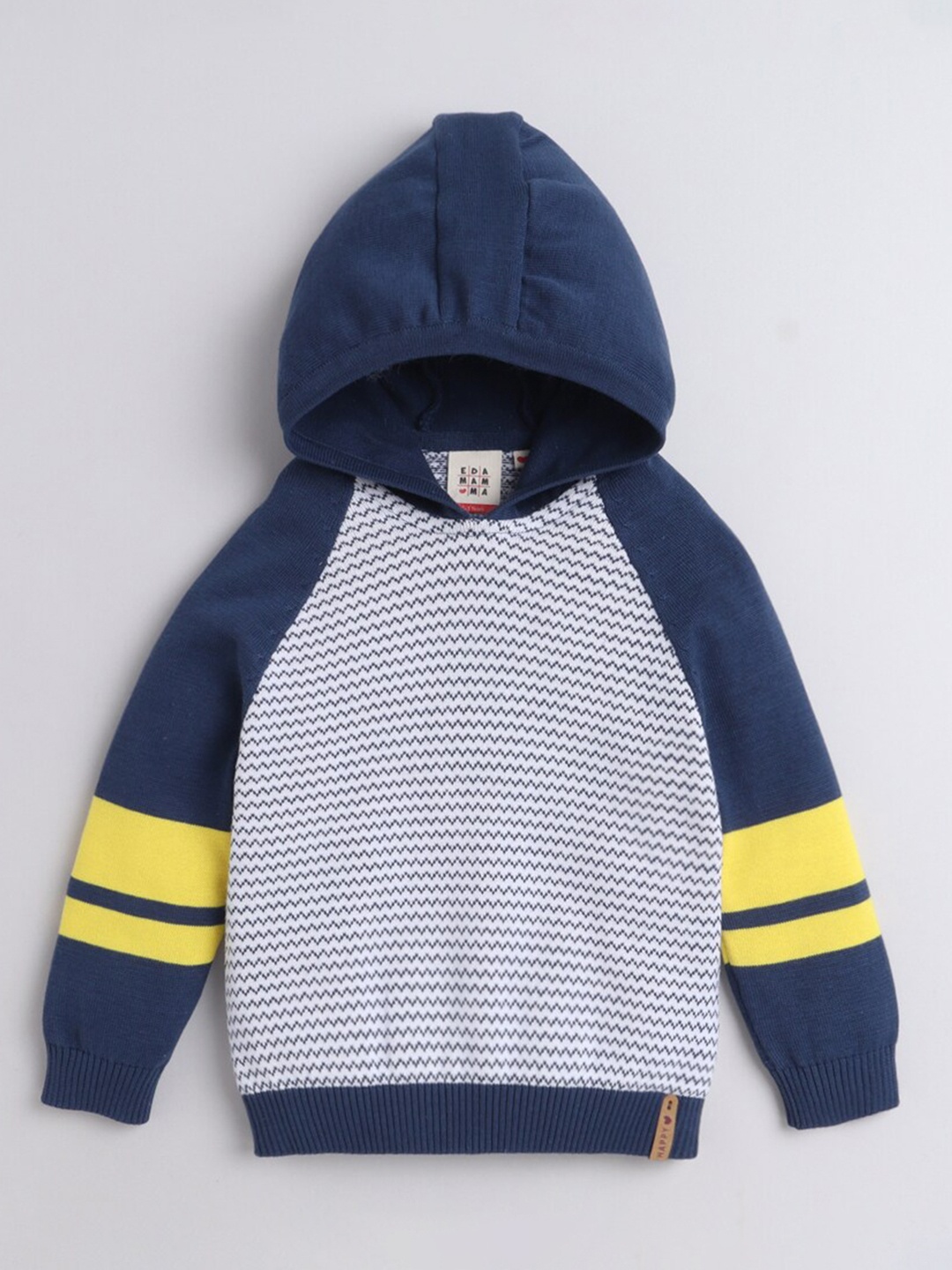 

Ed-a-Mamma Boys Navy Blue & White Chevron Striped Sustainable Pure Cotton Pullover