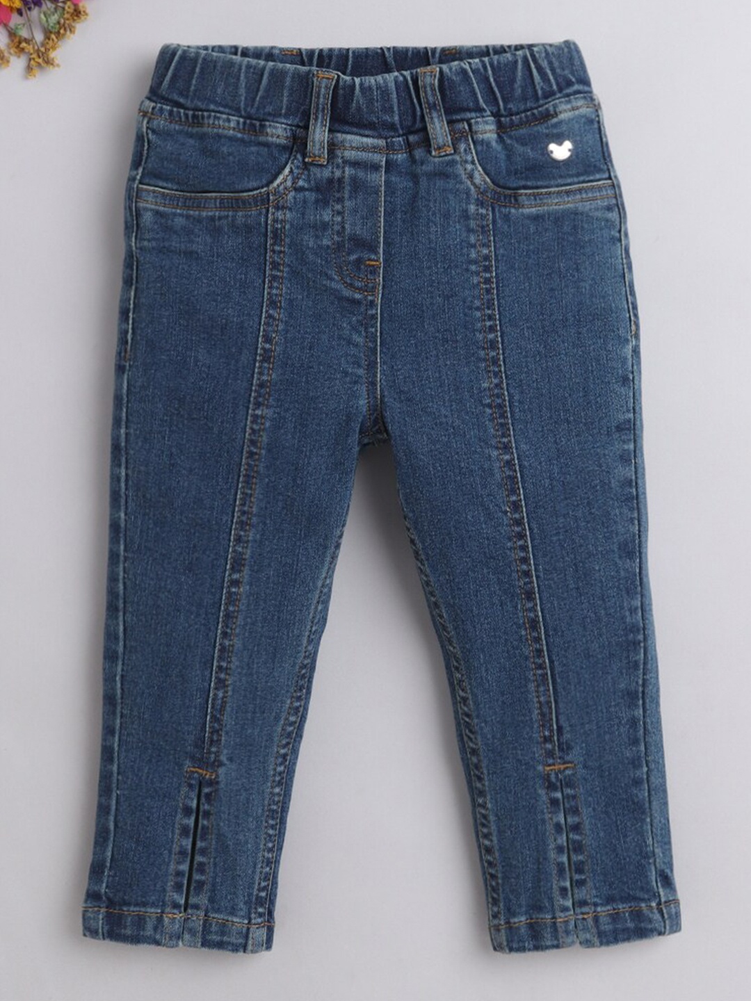 

Ed-a-Mamma Girls Blue Solid Pure Cotton Denim Jeggings