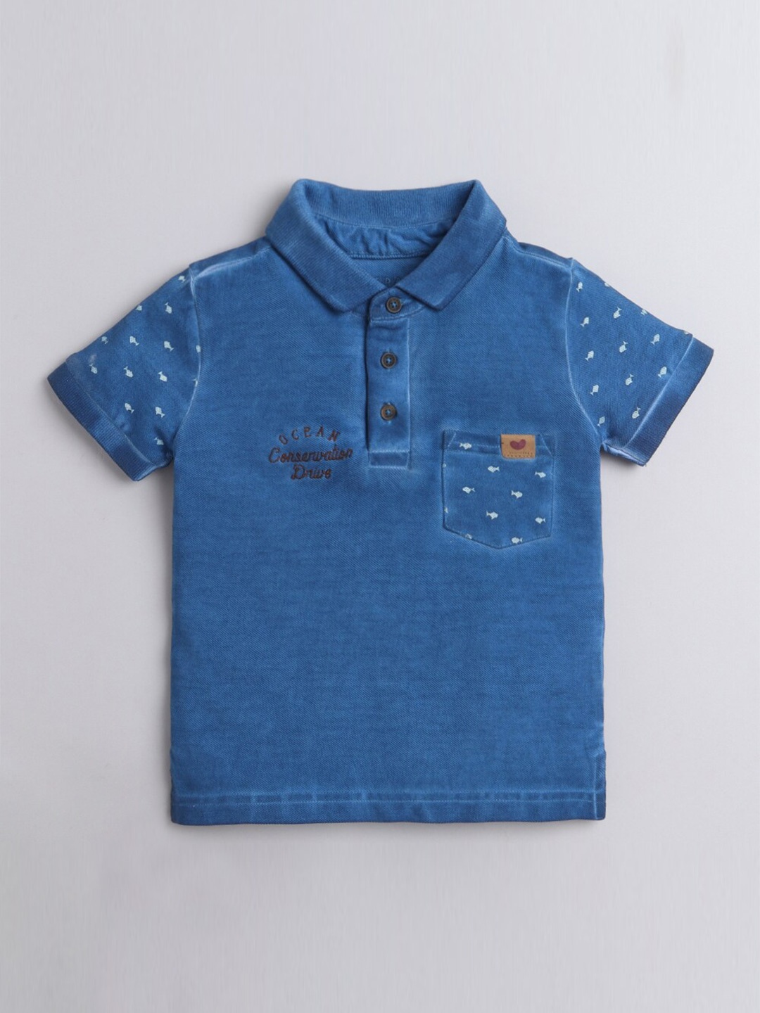 

Ed-a-Mamma Boys Blue Printed Polo Collar T-shirt
