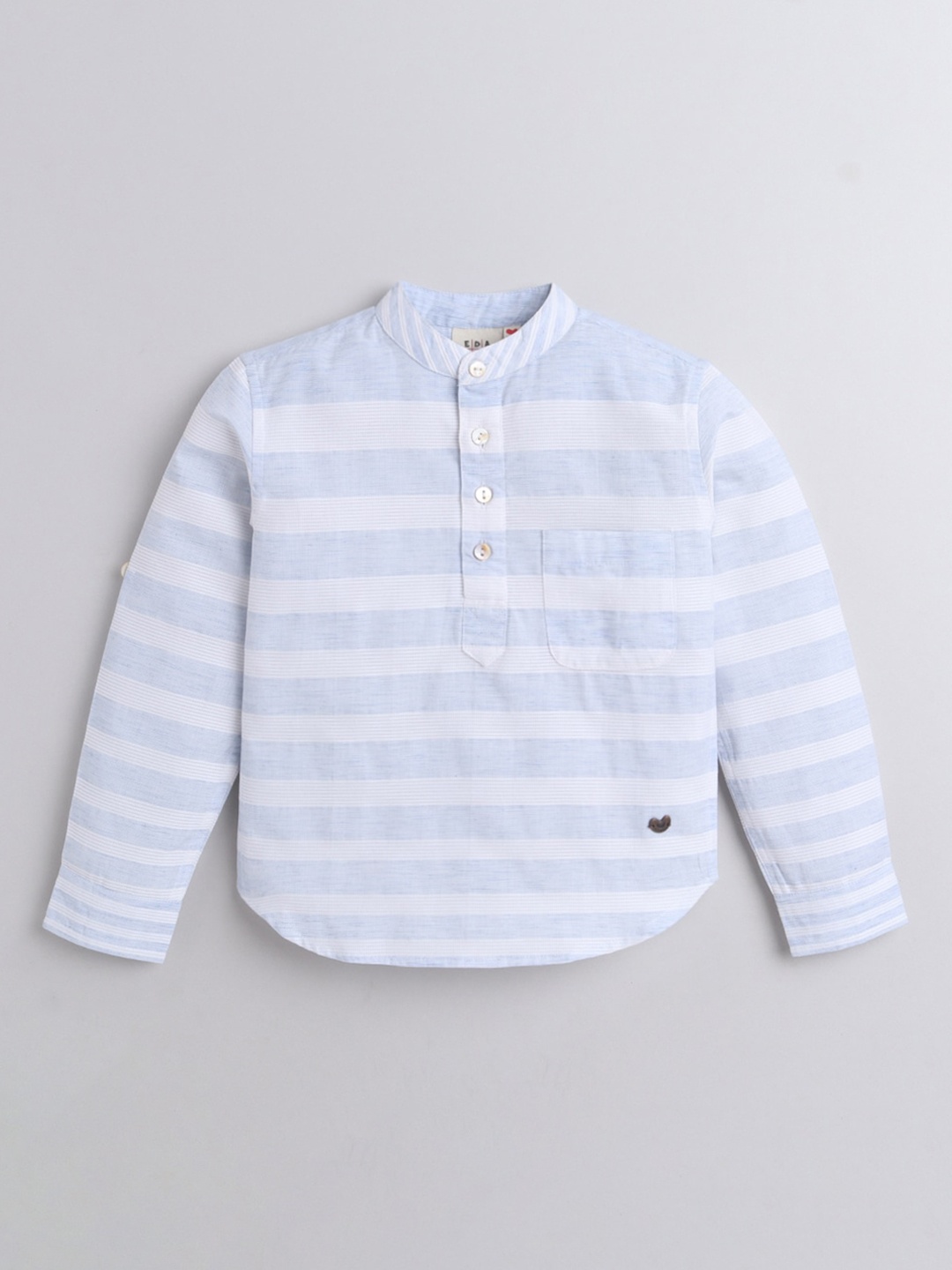 

Ed-a-Mamma Boys Blue & White Horizontal Stripes Opaque Striped Pure Cotton Casual Shirt