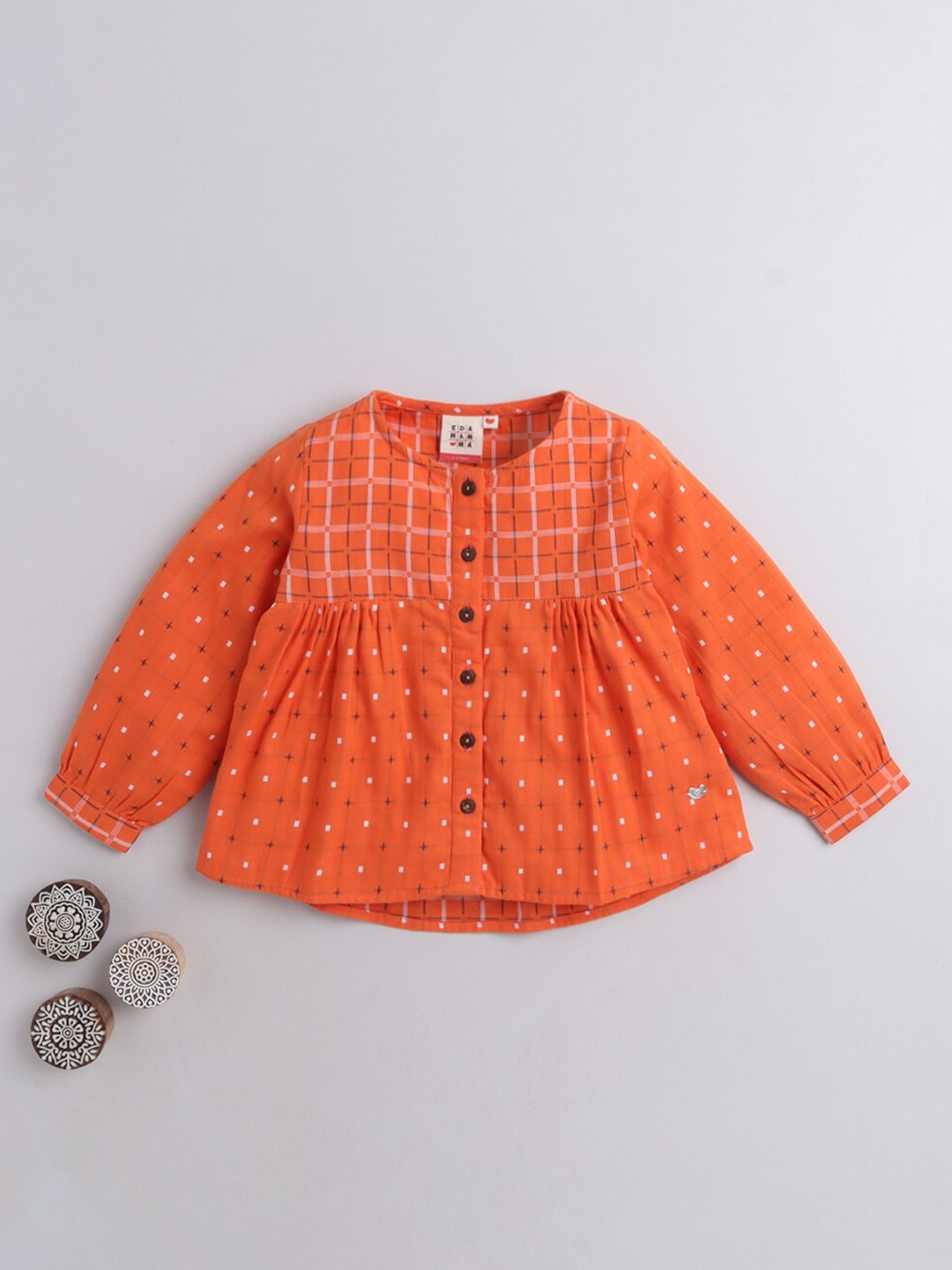 

Ed-a-Mamma Girls Orange Geometric Top