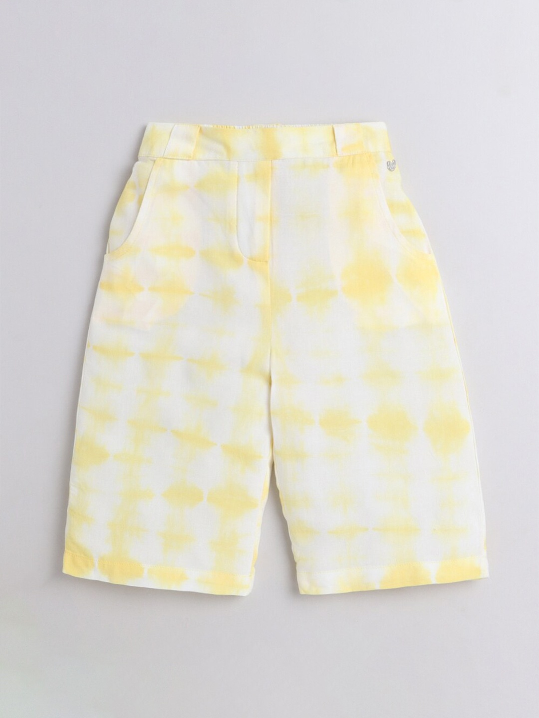 

Ed-a-Mamma Girls Yellow & White Tie and Dye Printed Sustainable Palazzos