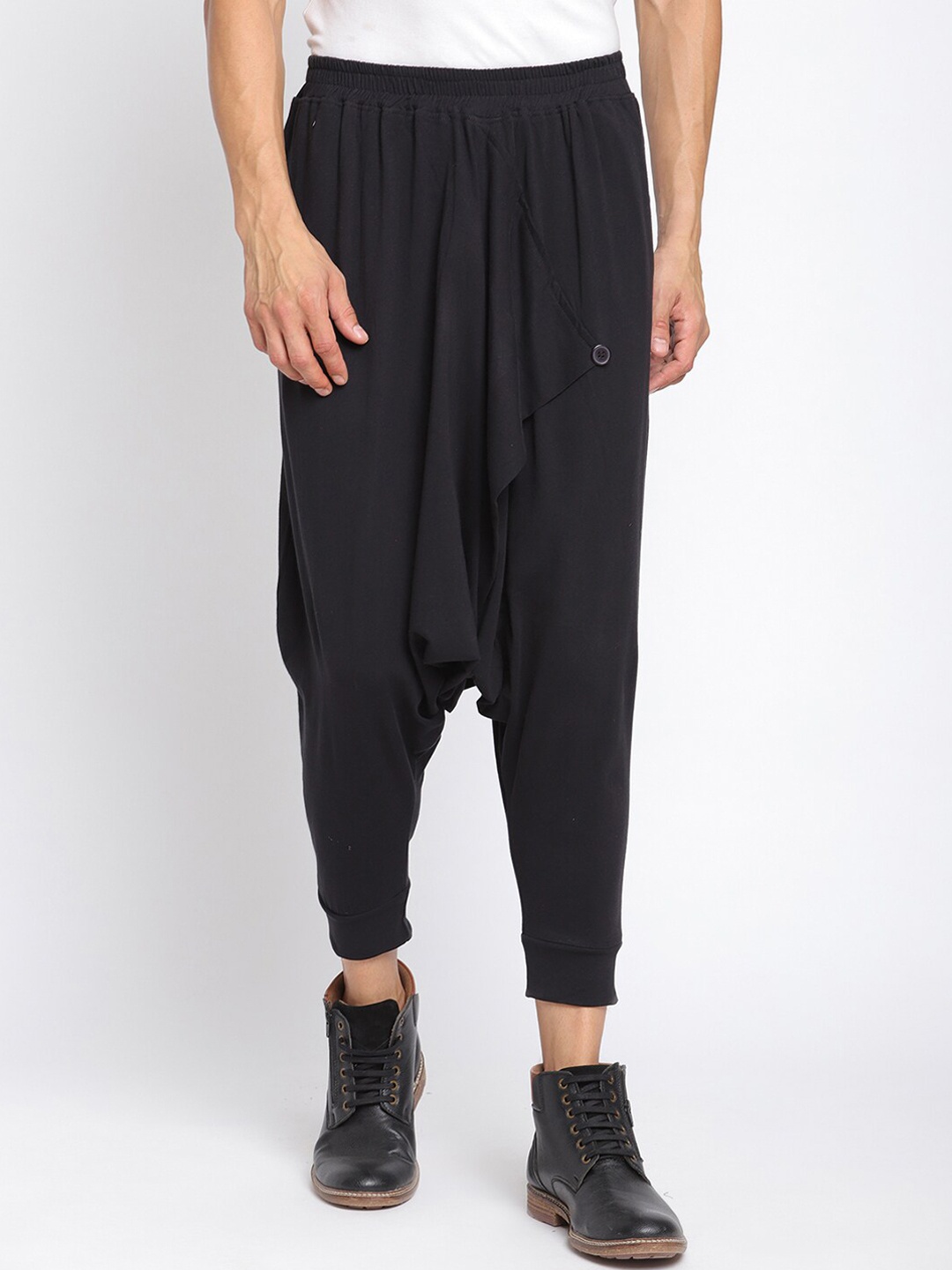 

PUNK Men Black Solid Cotton Loose-Fit Dhoti Pants