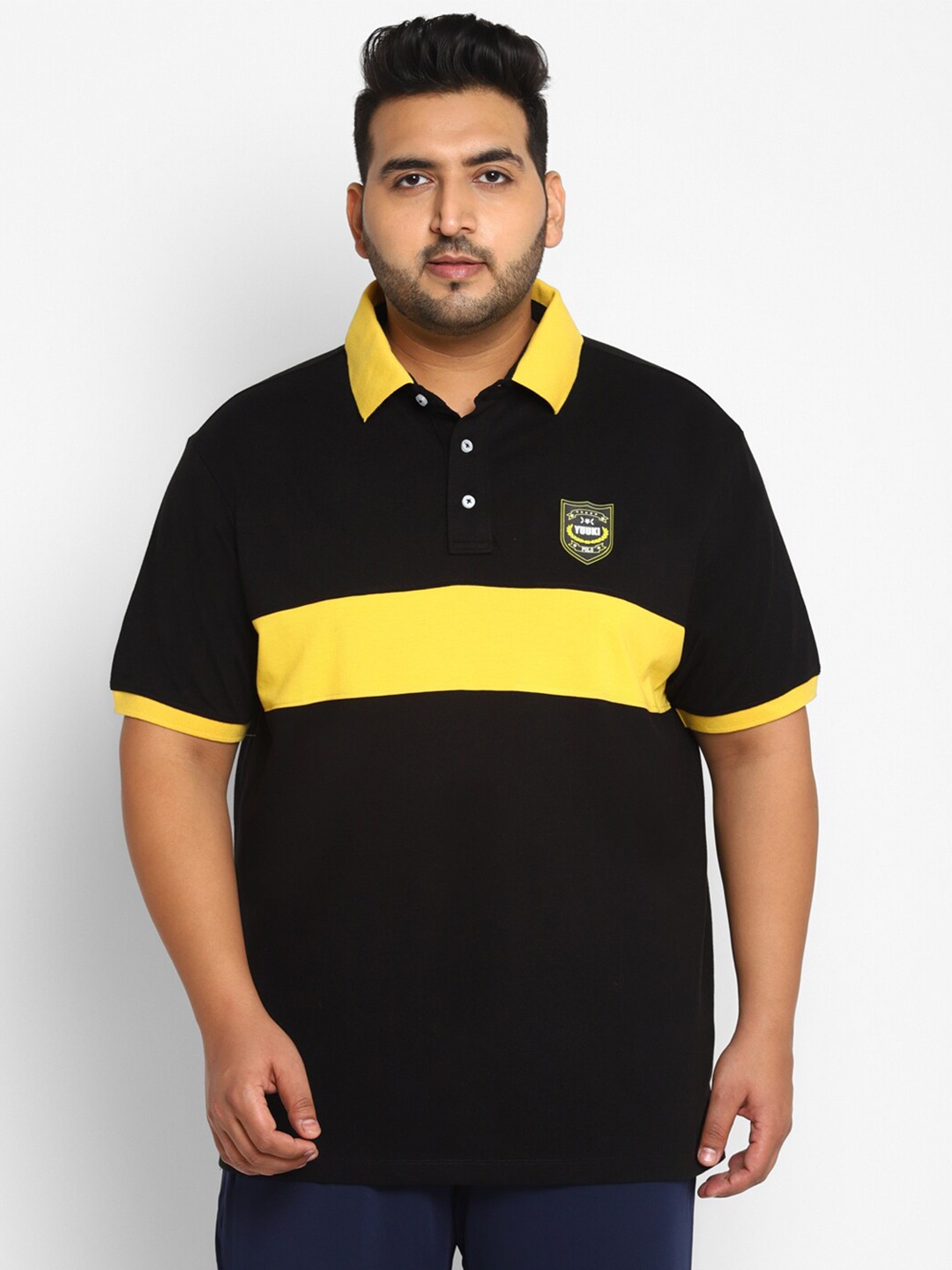 

Yuuki Men Plus Size Black Colourblocked Polo Collar T-shirt