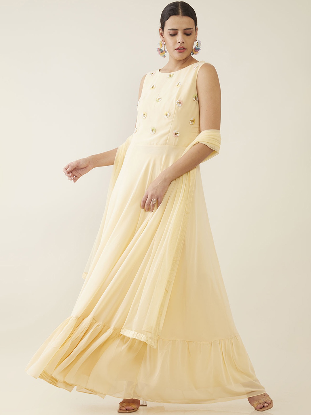 

Soch Yellow Fringed Georgette Ethnic Maxi Dress