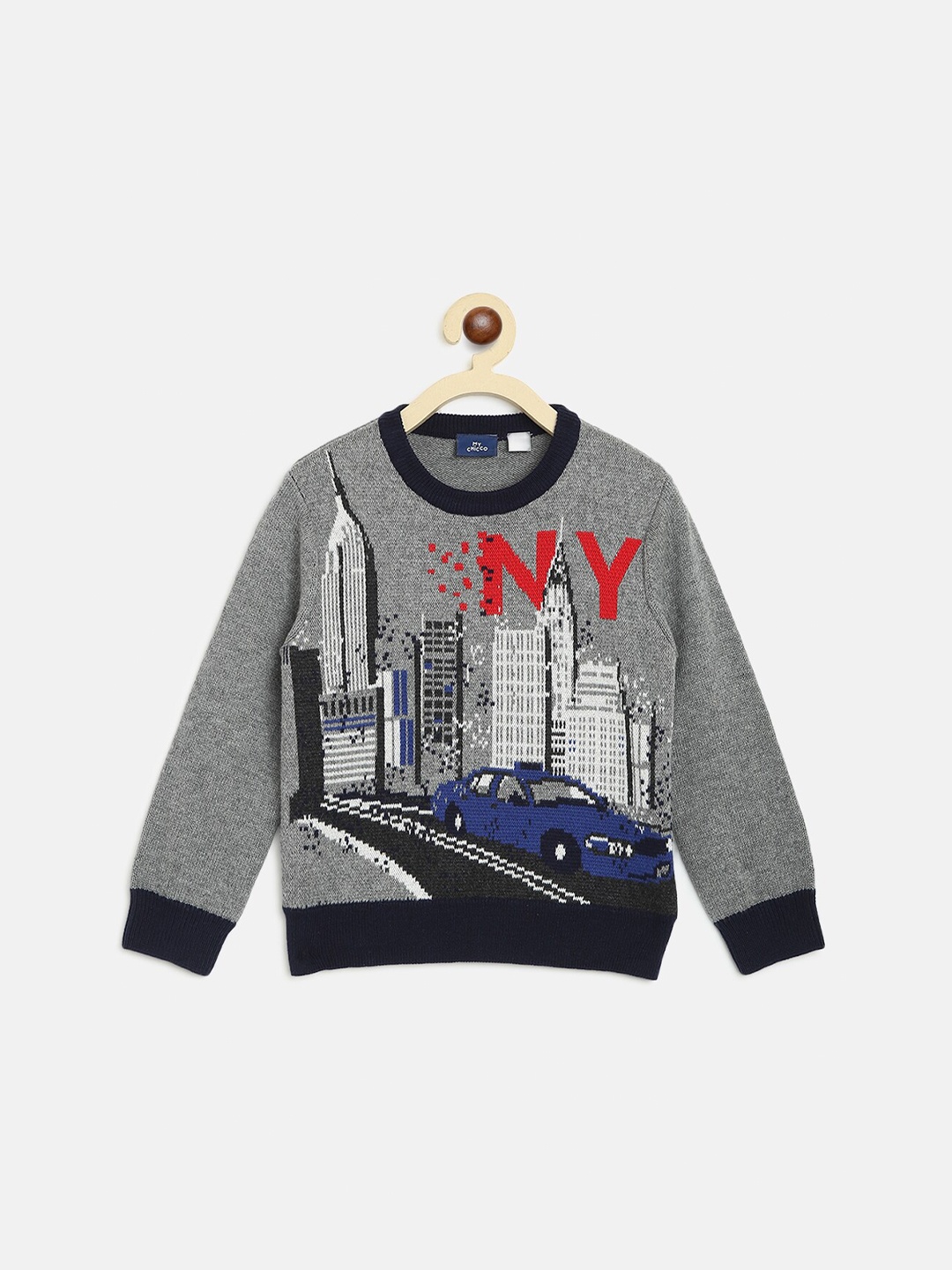 

Chicco Boys Grey & White Self Design Pullover