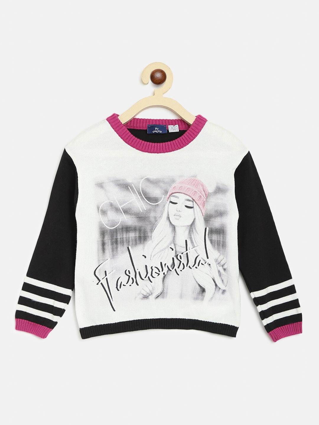 

Chicco Girls White & Black Typography Printed Pure Printed Pullover