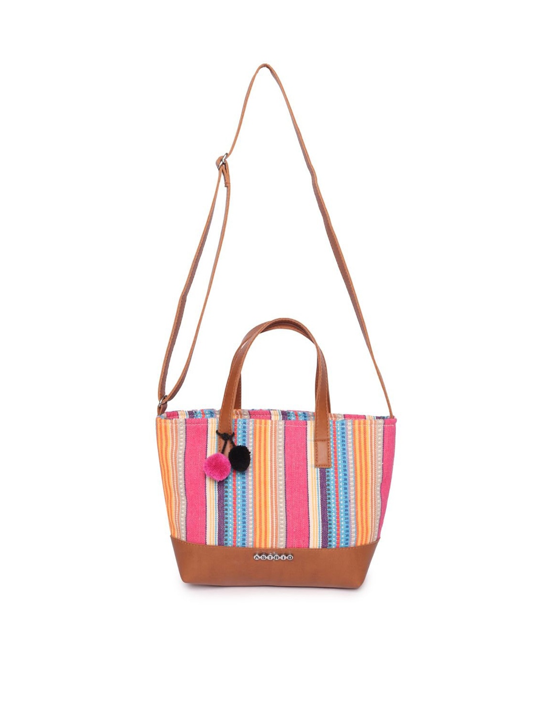 

ASTRID Multicoloured Striped Structured Sling Bag with Tasselled, Multi