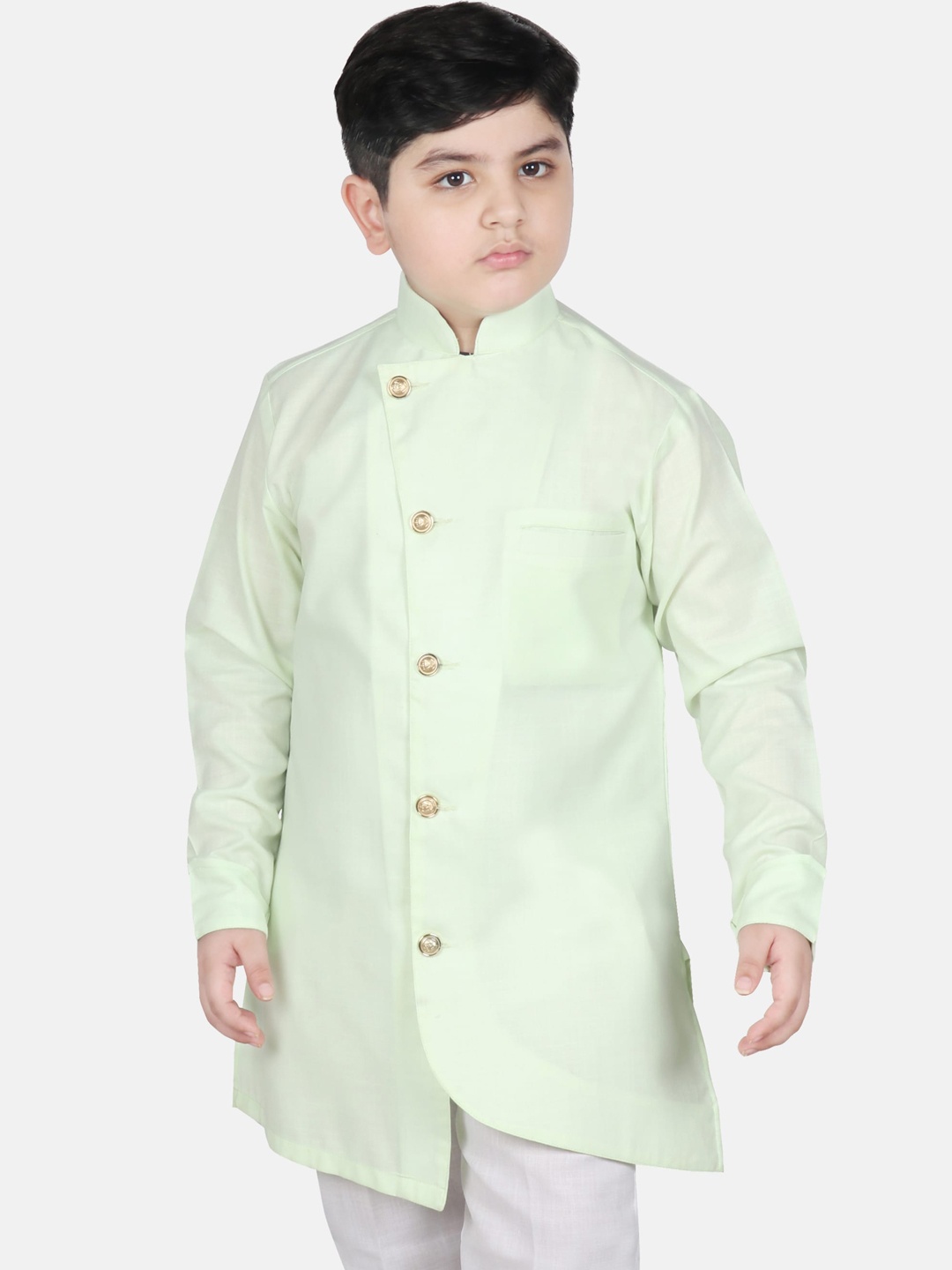 

SG YUVRAJ Boys Sea Green Thread Work Angrakha Kurta