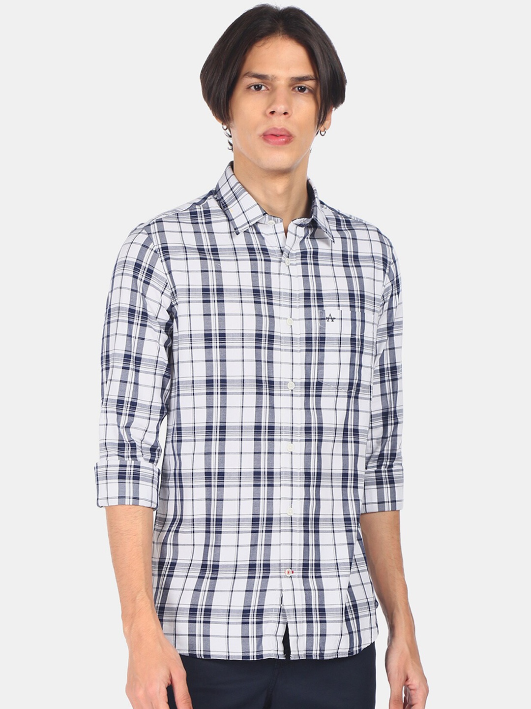 

Arrow Sport Men White Tartan Checks Opaque Checked Casual Shirt