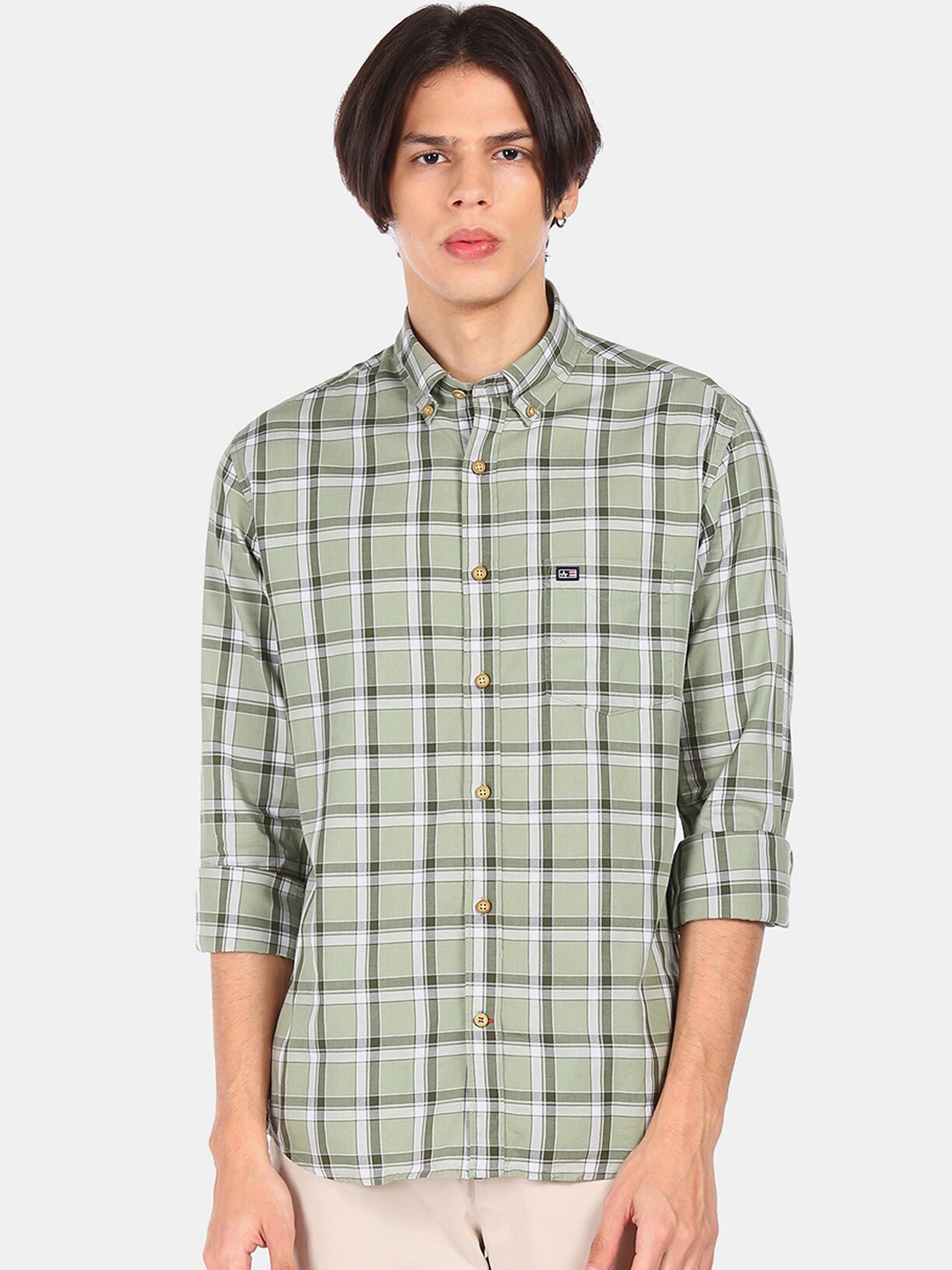 

Arrow Sport Men Green Tartan Checks Opaque Casual Pure Cotton Shirt