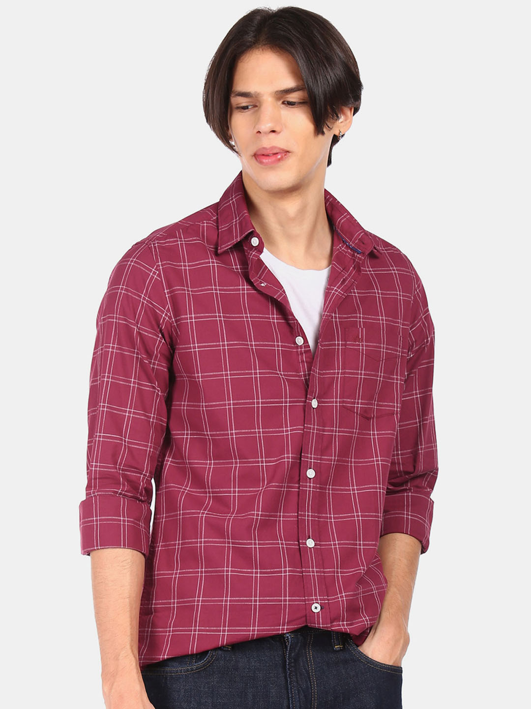 

Arrow Sport Men Red Opaque Checked Casual Pure Cotton Shirt
