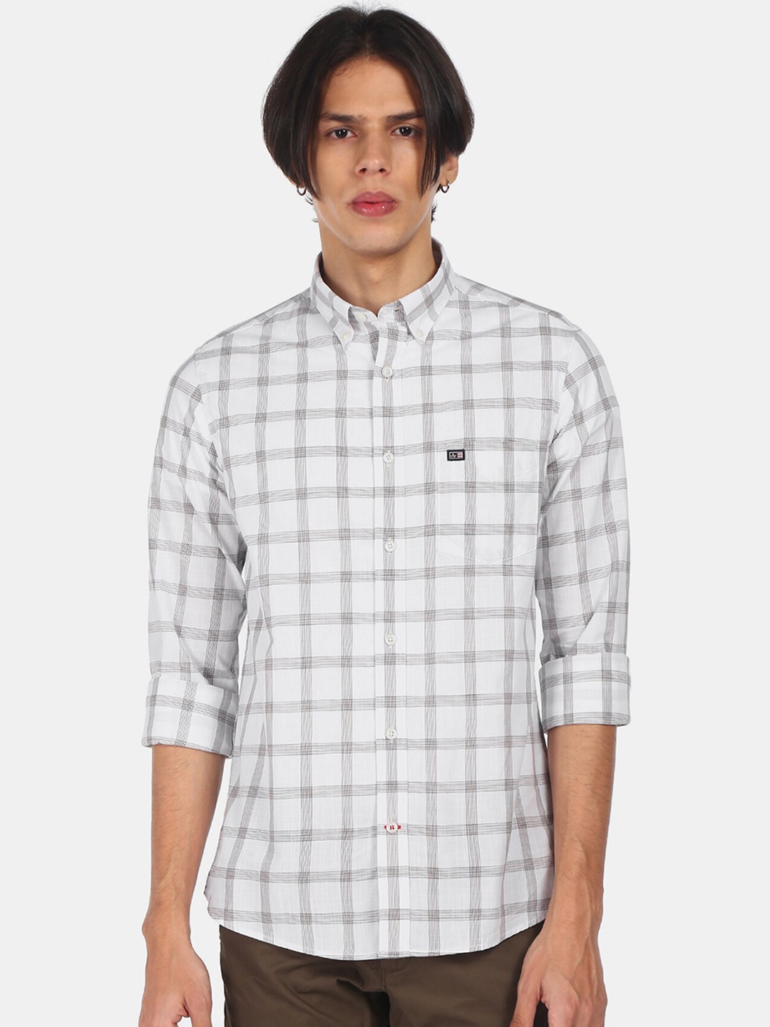 

Arrow Sport Men White Opaque Checked Casual Pure Cotton Shirt