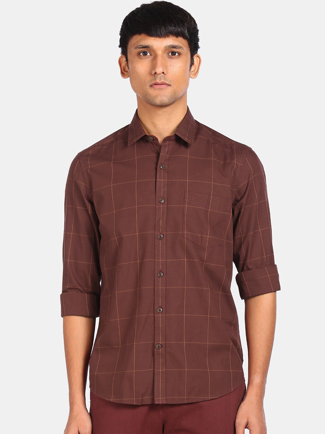 

Arrow Sport Men Brown Opaque Checked Casual Pure Cotton Shirt