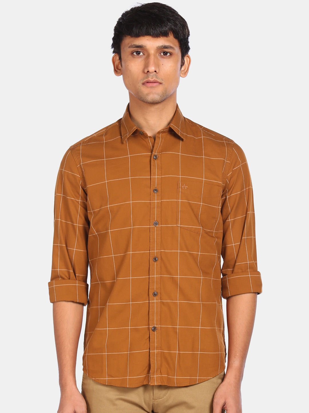 

Arrow Sport Men Brown Opaque Checked Casual Pure Cotton Shirt