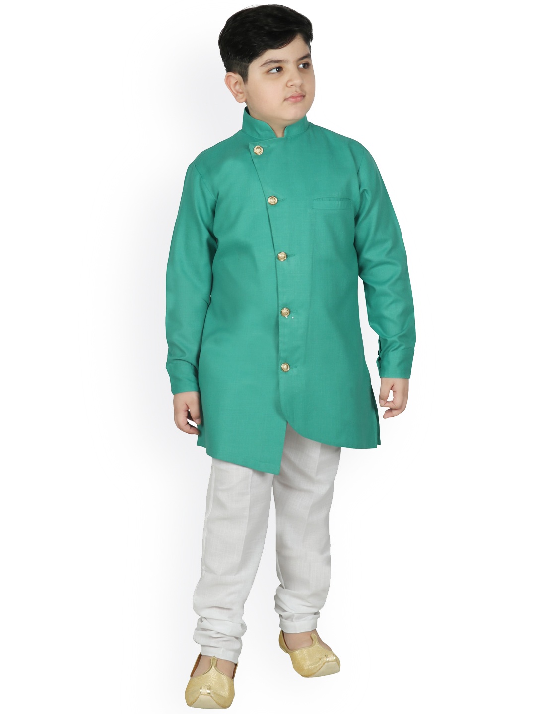 

SG YUVRAJ Boys Green Angrakha Kurta with Pyjamas