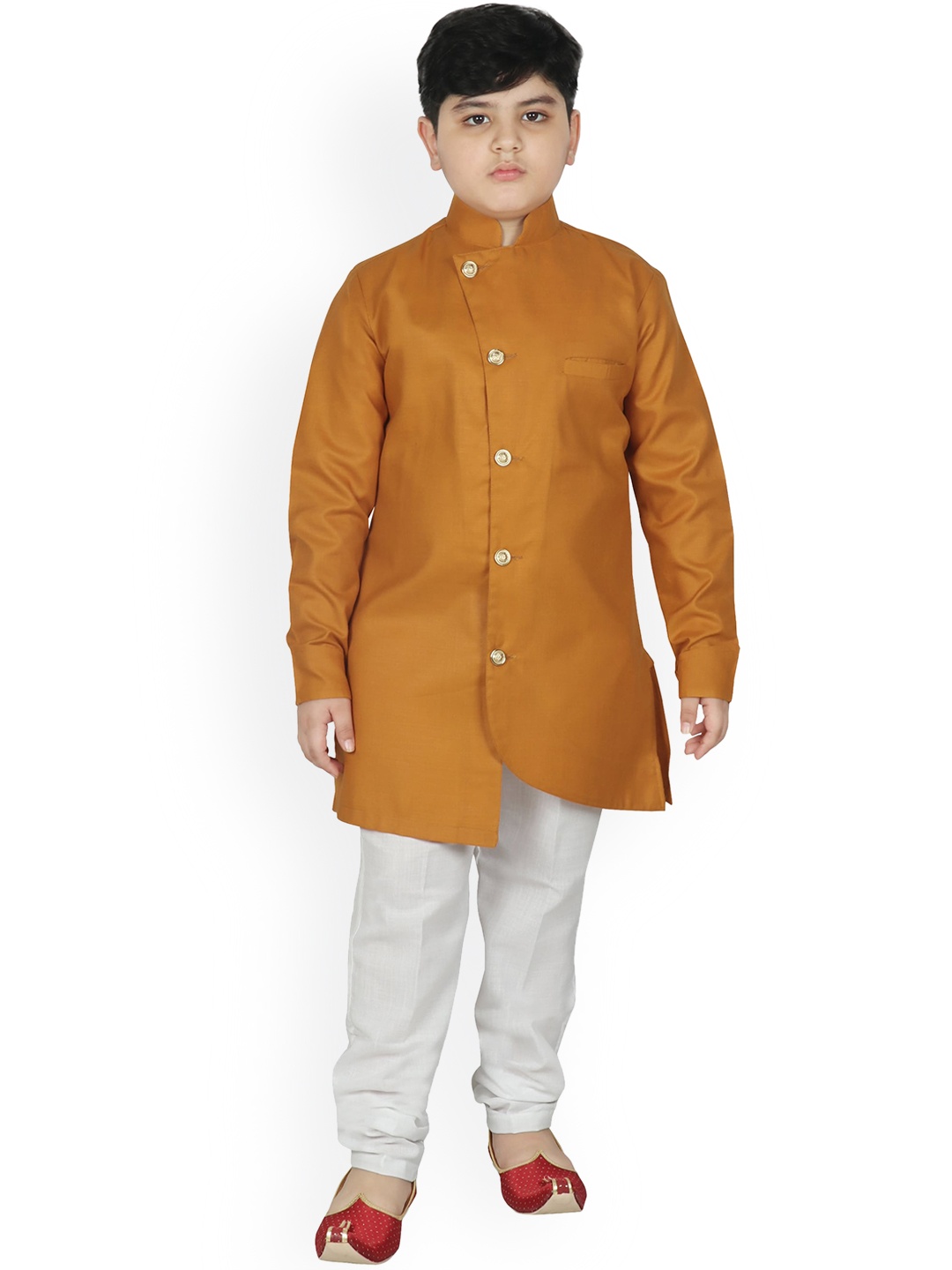 

SG YUVRAJ Boys Yellow Angrakha Kurta with Pyjamas