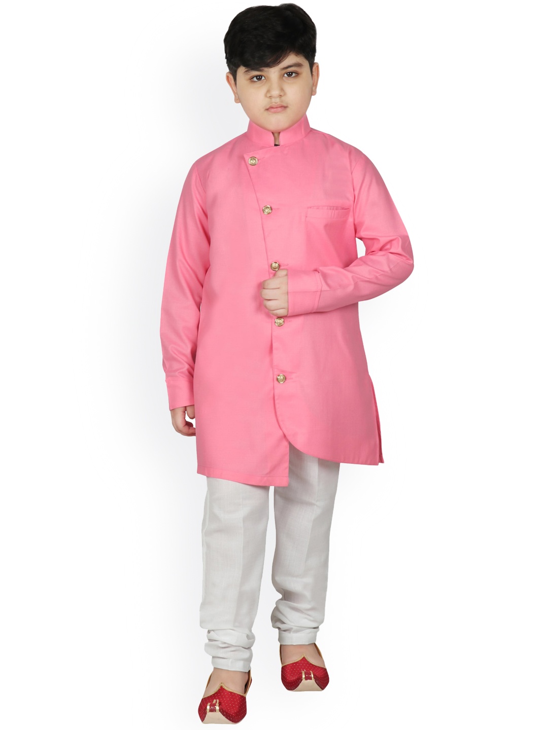 

SG YUVRAJ Boys Peach-Coloured Angrakha Kurta with Trousers