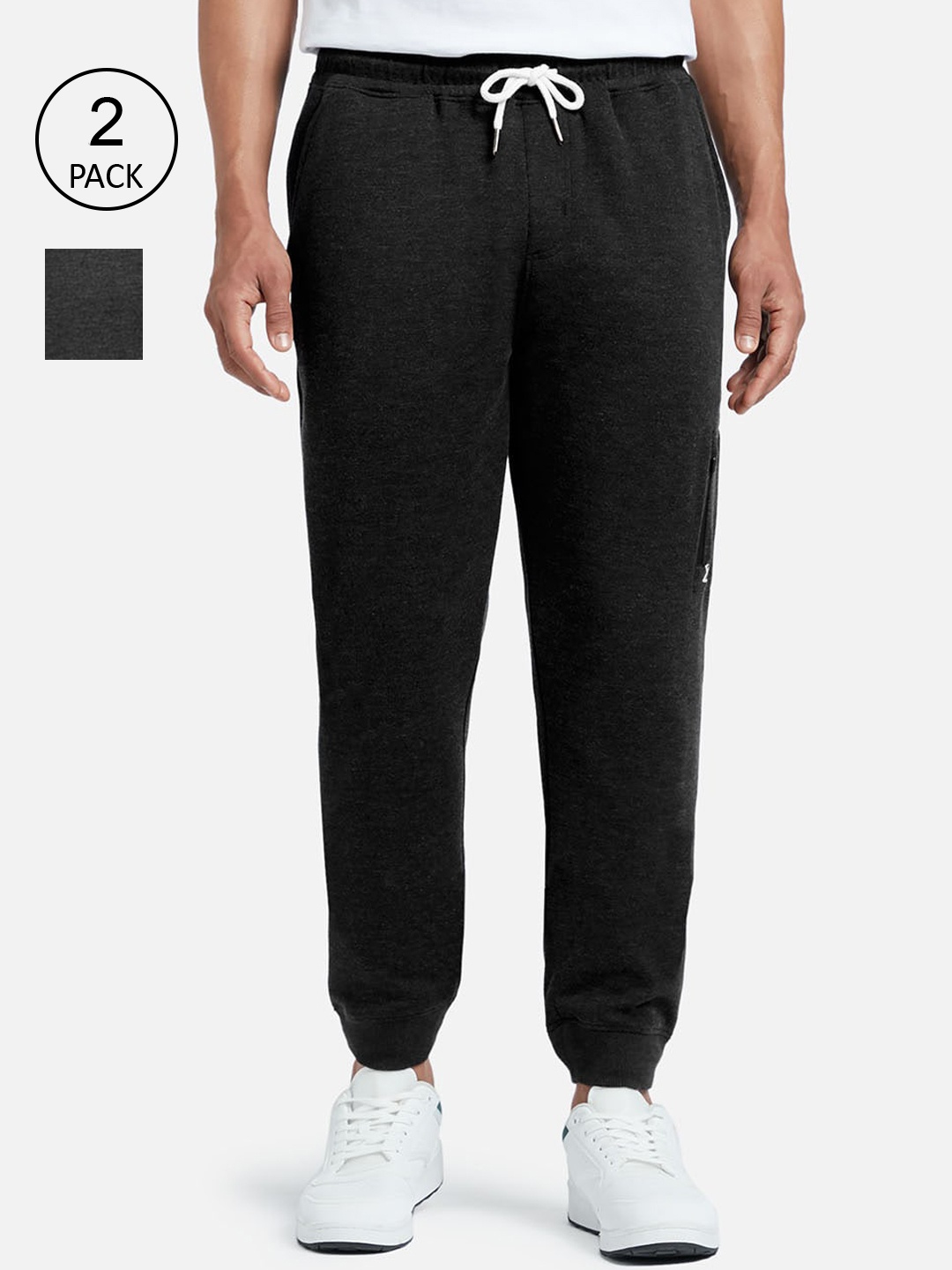 

XYXX Pack Of 2 Men Black & Grey Cotton Joggers With Zipper Pocket