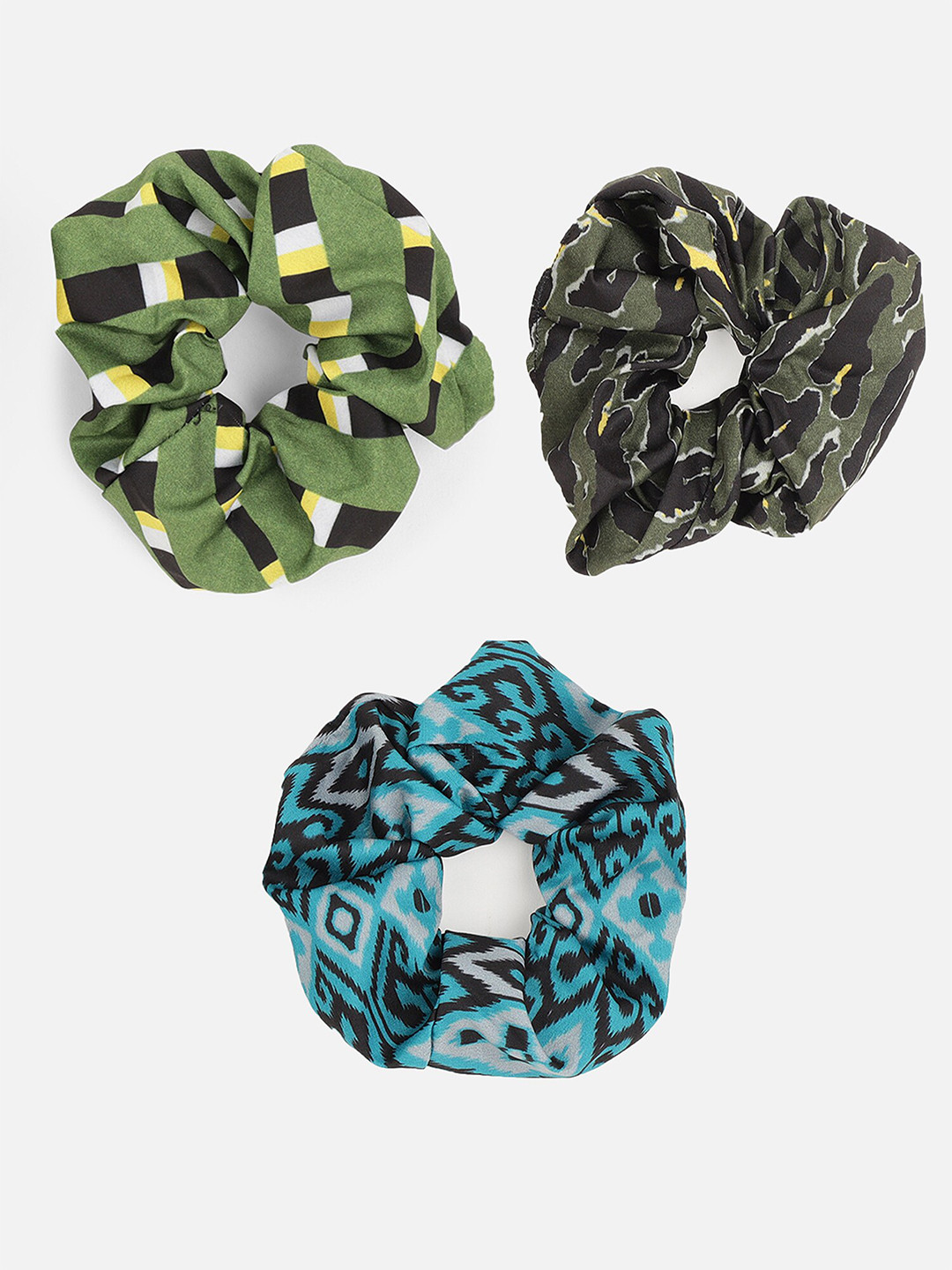 

Aditi Wasan Women Set of 3 Printed Ponytail Holders Scrunchies, Green