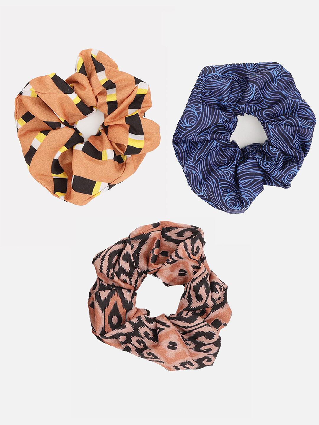 

Aditi Wasan Women Set of 3 Printed Ponytail Holders Scrunchies, Blue