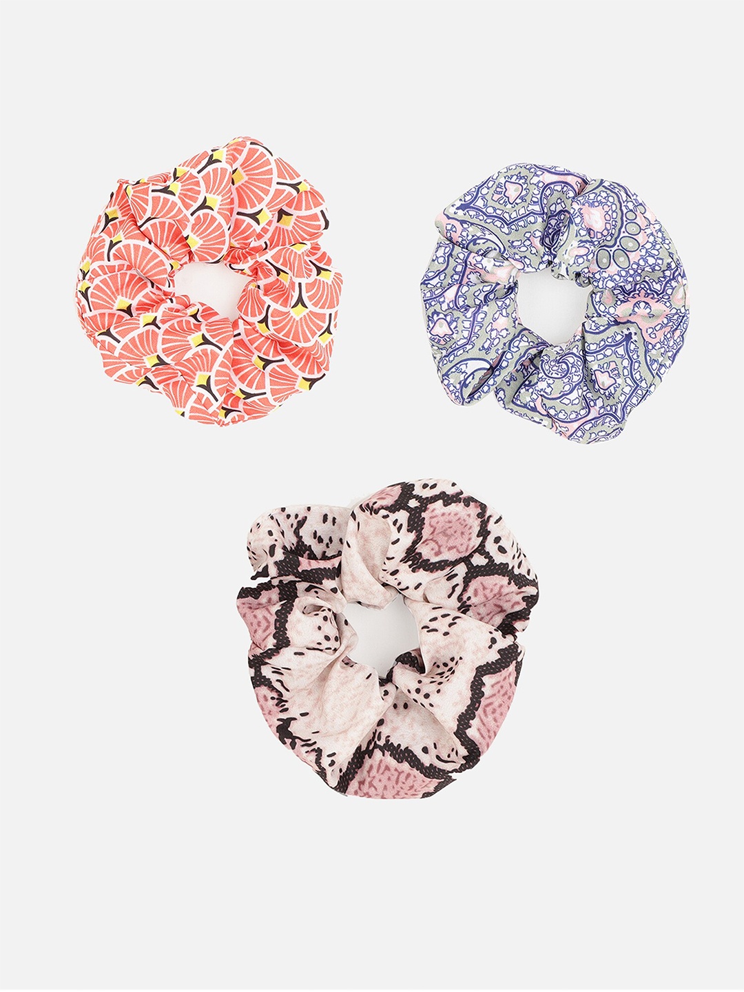 

Aditi Wasan Women Set of 3 Printed Ponytail Holders Scrunchies, Coral