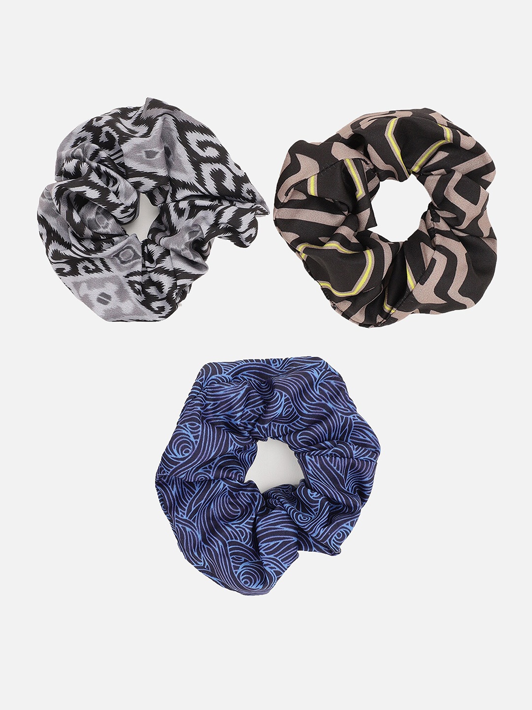 

Aditi Wasan Women Set of 3 Printed Ponytail Holders Scrunchies, Blue