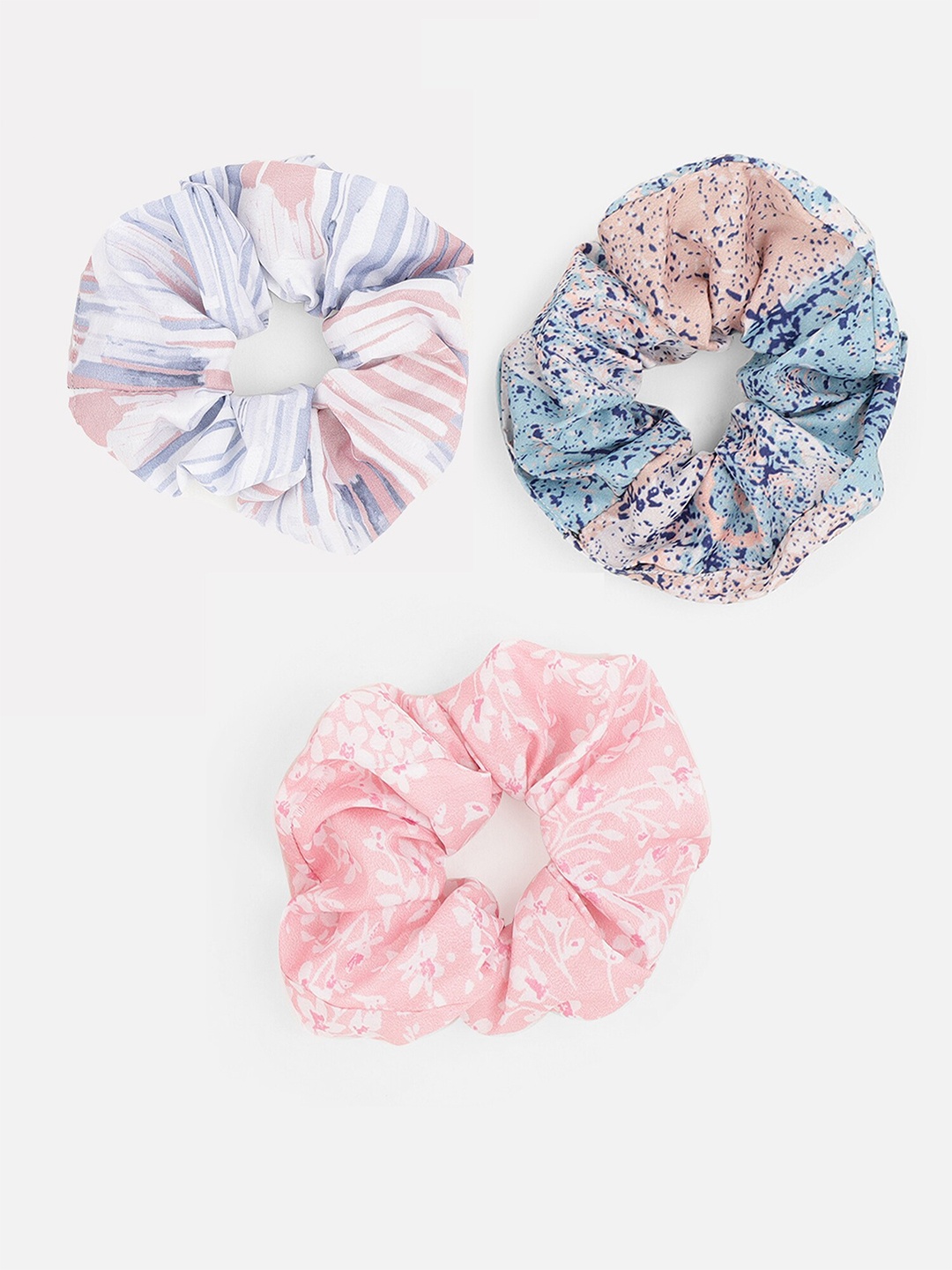 

Aditi Wasan Women Set of 3 Printed Ponytail Holders Scrunchies, Pink