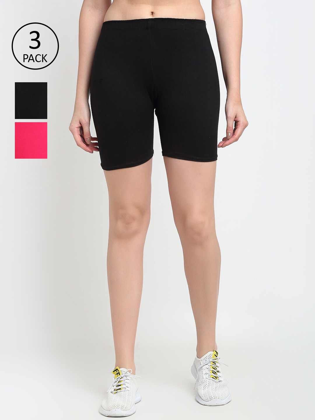 

GRACIT Women Pack Of 3 Cotton Biker Shorts, Black