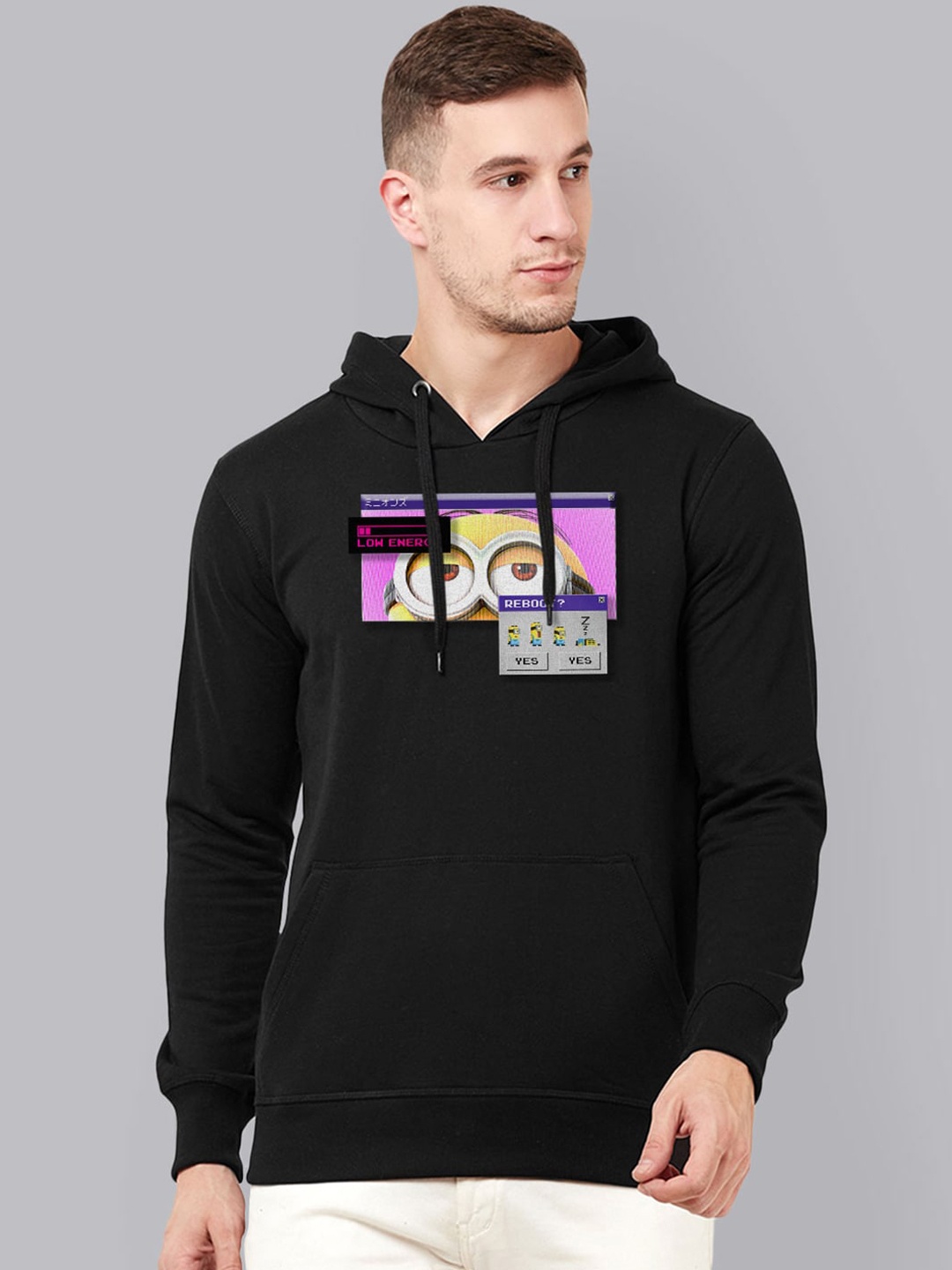 

Free Authority Men Black Minions Printed Hooded Sweatshirt