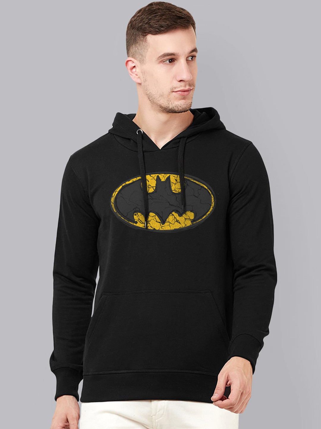 

Free Authority Men Black Batman Printed Hooded Sweatshirt