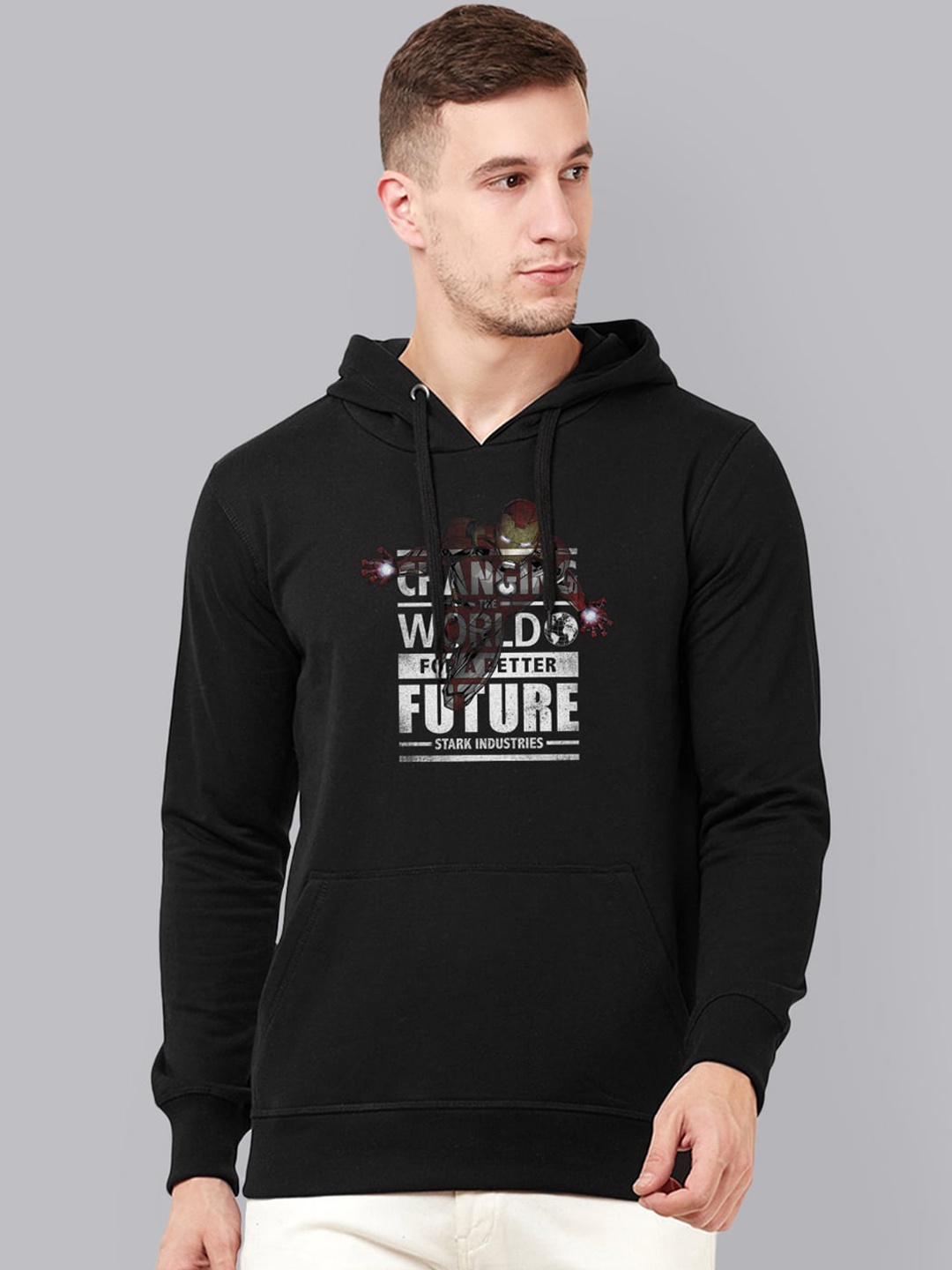 

Free Authority Men Black Iron Man Printed Hooded Sweatshirt