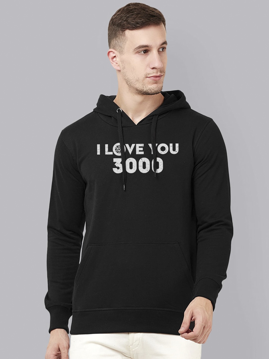 

Free Authority Men Black & White Iron Man Printed Hooded Sweatshirt