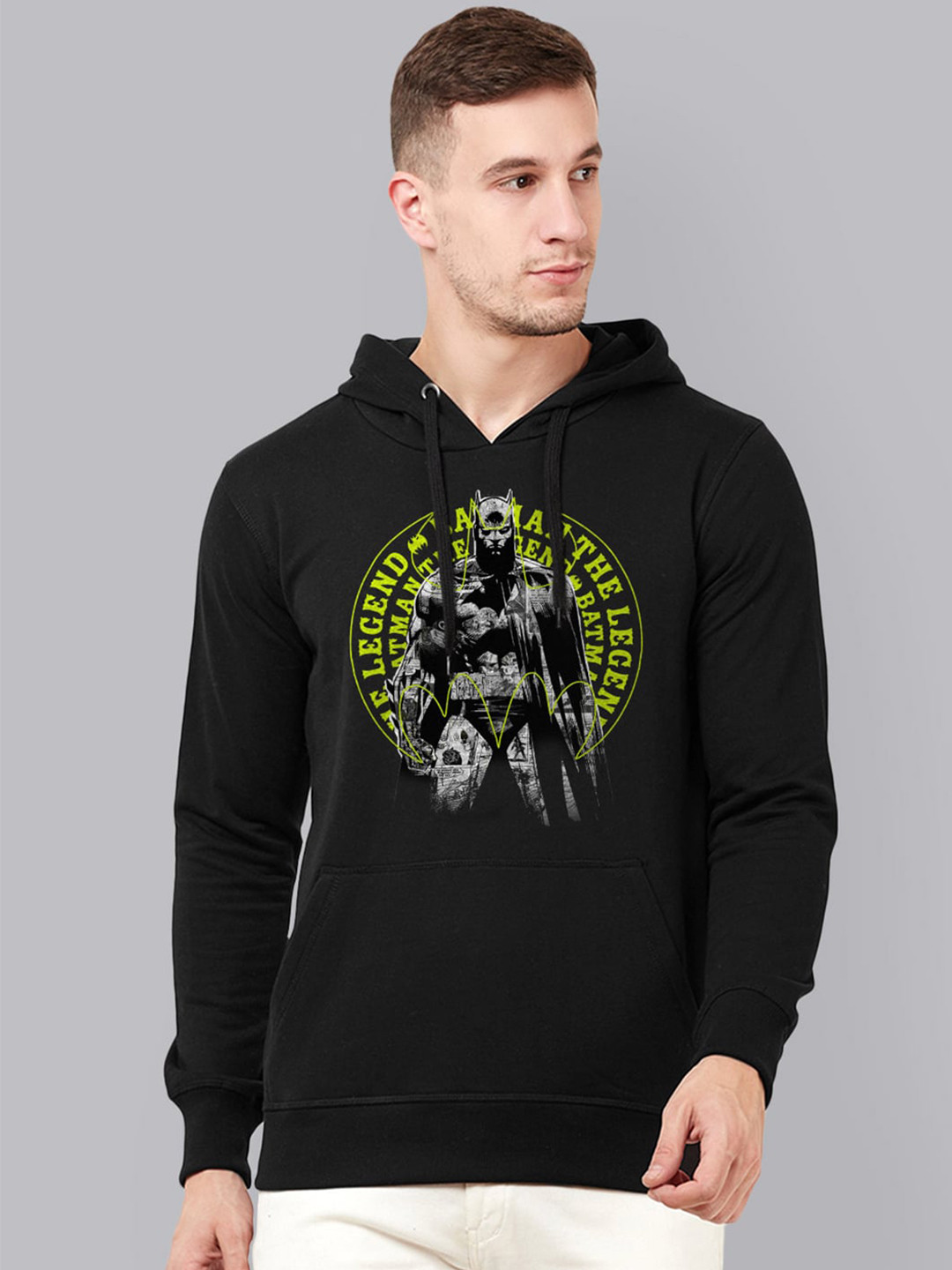 

Free Authority Men Black Batman Printed Hooded Sweatshirt