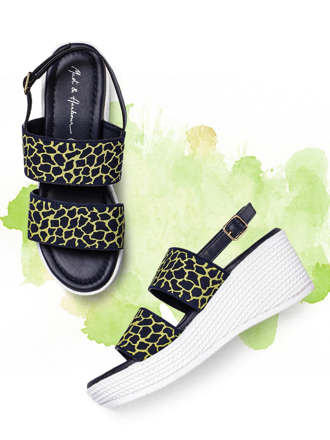 

Mast & Harbour Navy Blue Giraffe Print Wedges