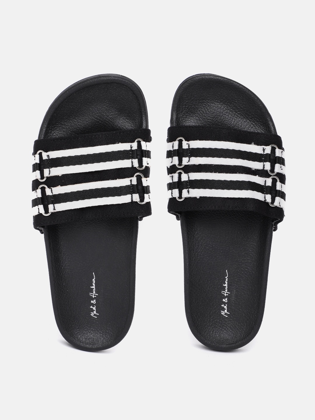

Mast & Harbour Women Black & White Striped Sliders