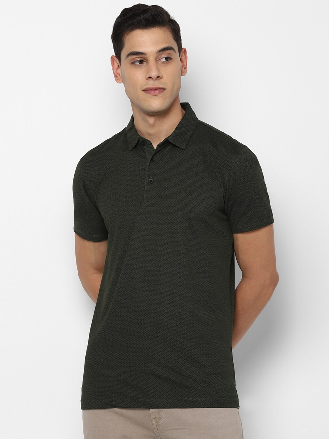 

Allen Solly Men Black Printed Polo Collar Pure Cotton T-shirt