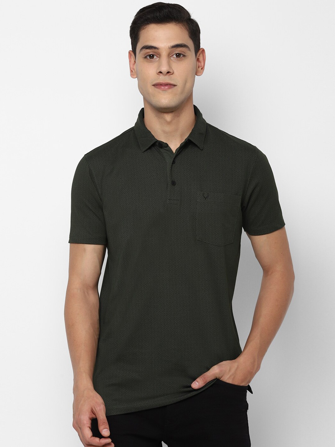 

Allen Solly Men Olive Green Printed Polo Collar T-shirt