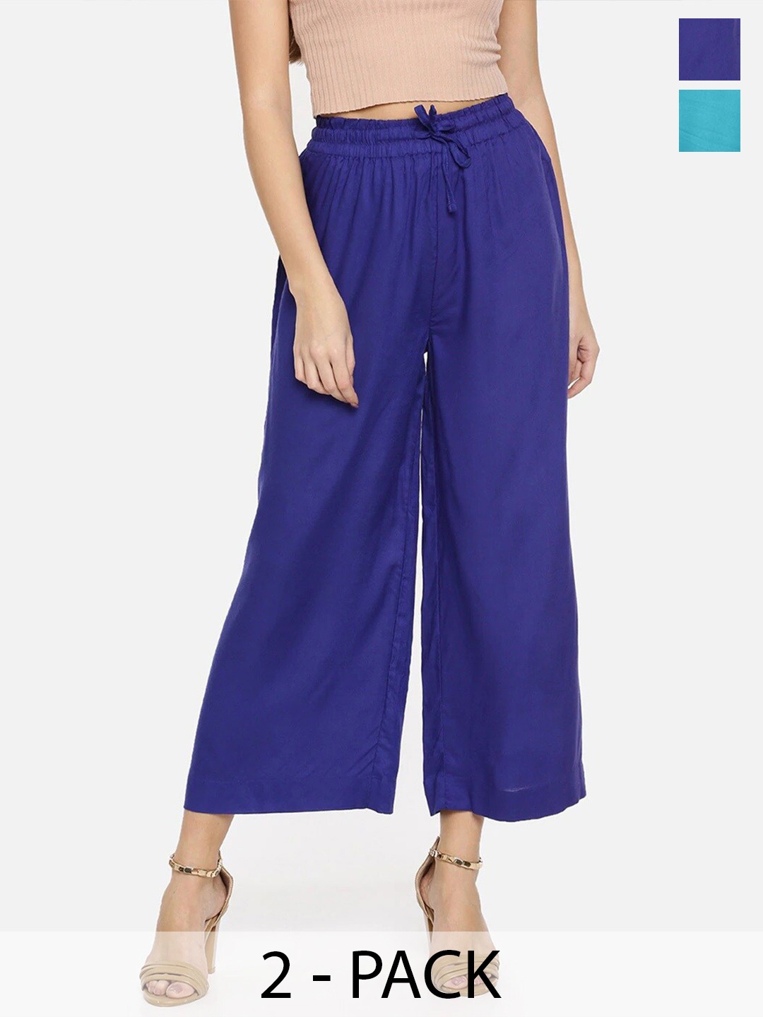 

TWIN BIRDS Women Pack Of 2 Blue & Turquoise Blue Palazzos