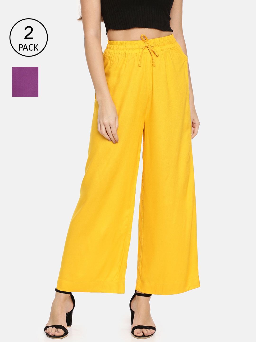 

TWIN BIRDS Women Pack Of 2 Yellow & Purple Palazzos