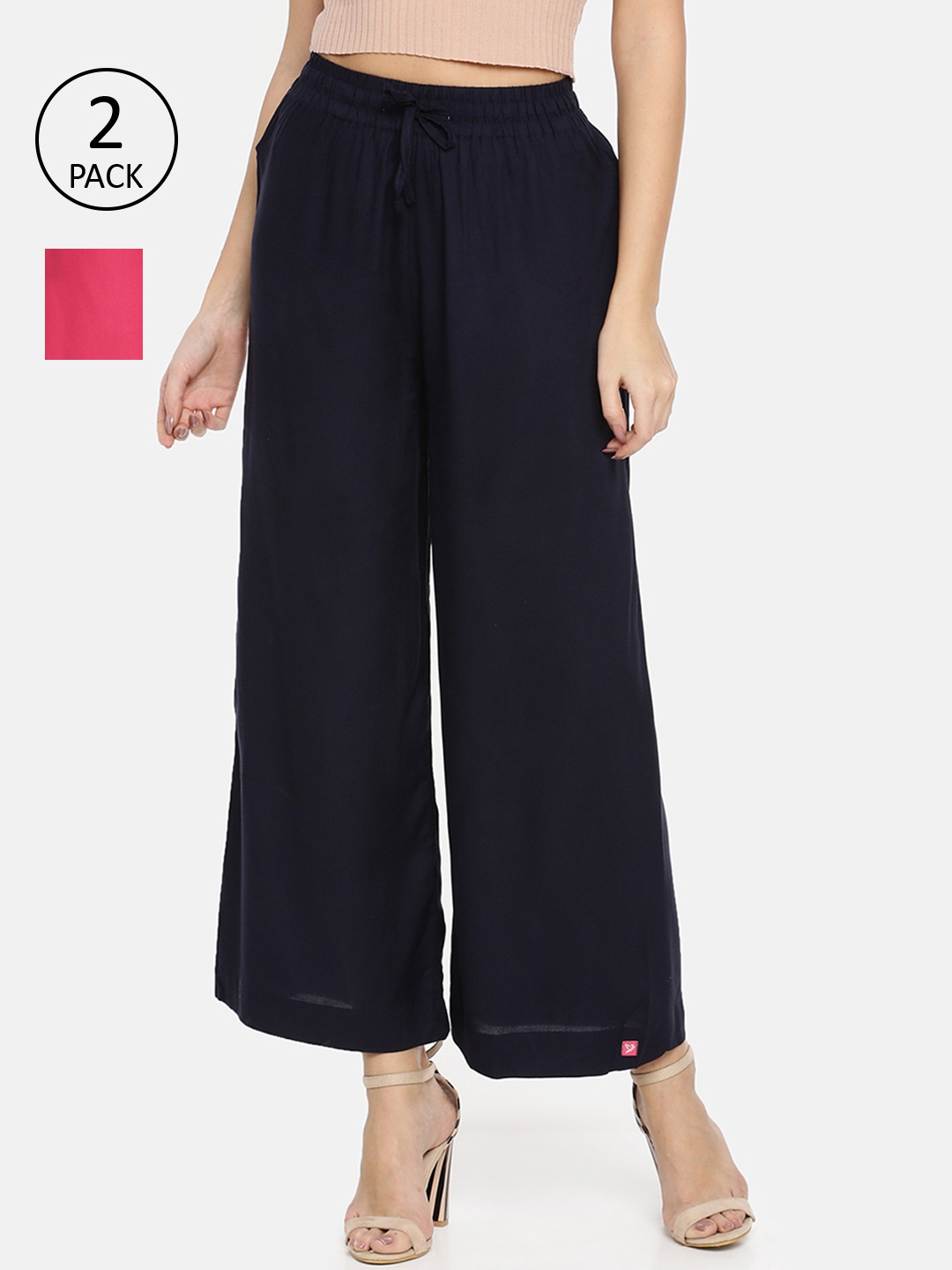 

TWIN BIRDS Women Pack Of 2 Navy Blue & Pink Palazzos