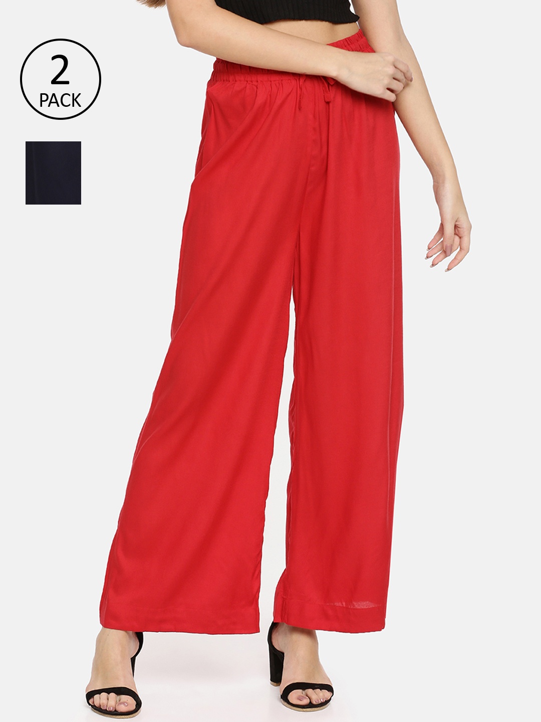 

TWIN BIRDS Women Pack Of 2 Red & Black Palazzos