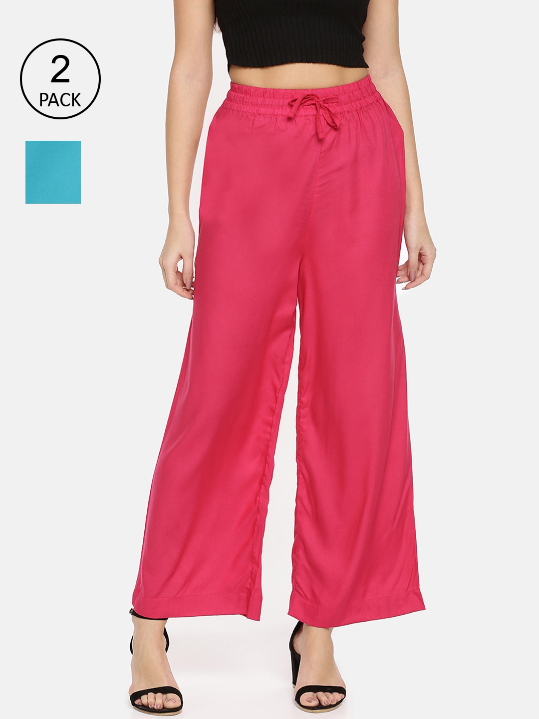 

TWIN BIRDS Women Pack Of 2 Pink & Blue Palazzos