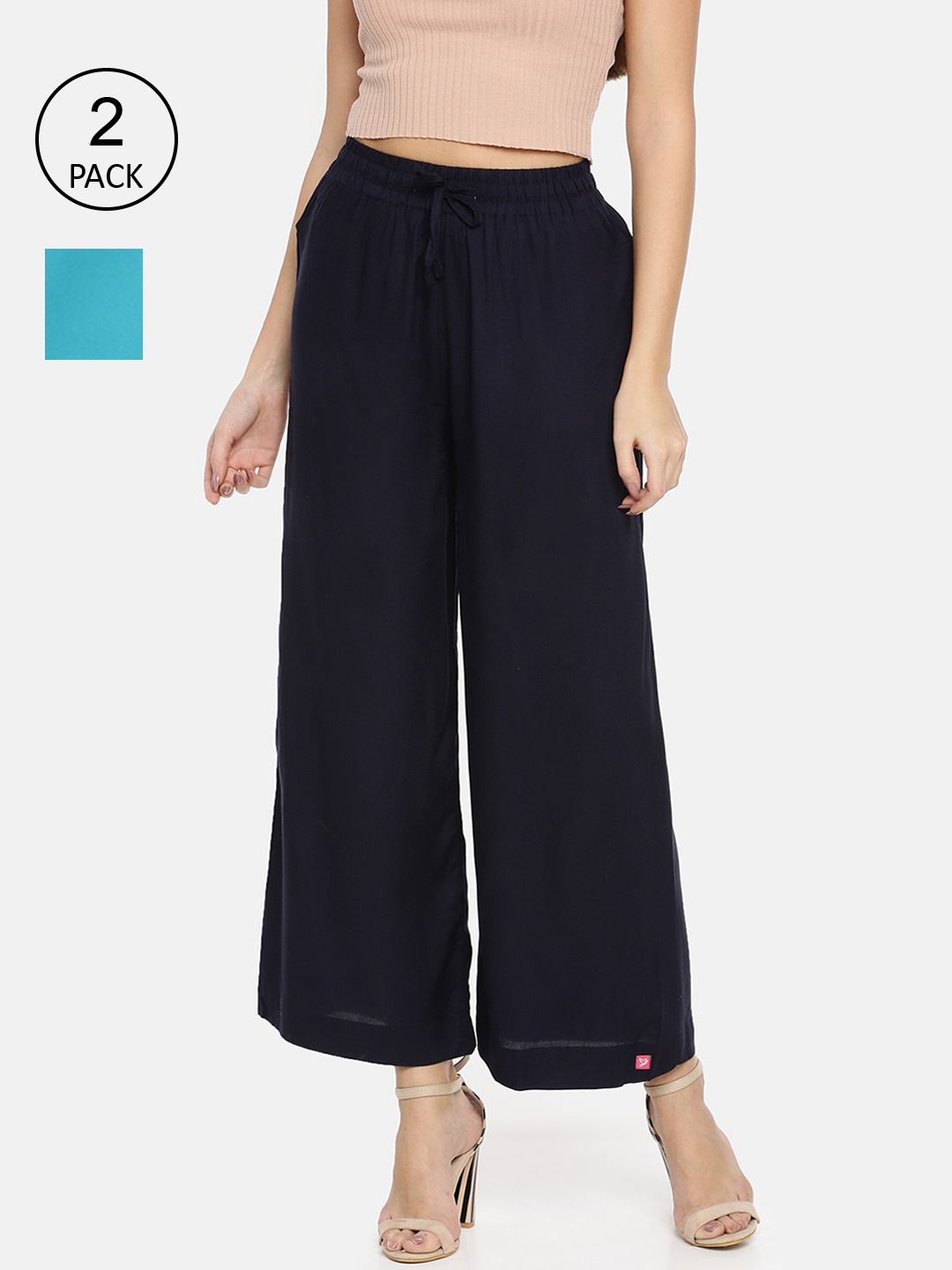 

TWIN BIRDS Women Pack Of 2 Navy Blue Palazzos