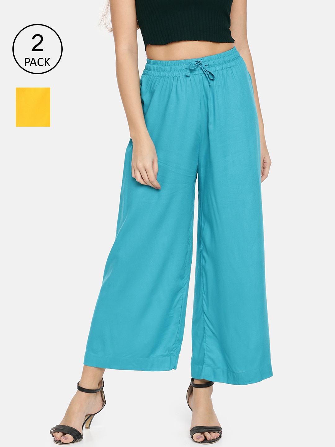 

TWIN BIRDS Women Pack Of 2 Turquoise Blue & Yellow Palazzos