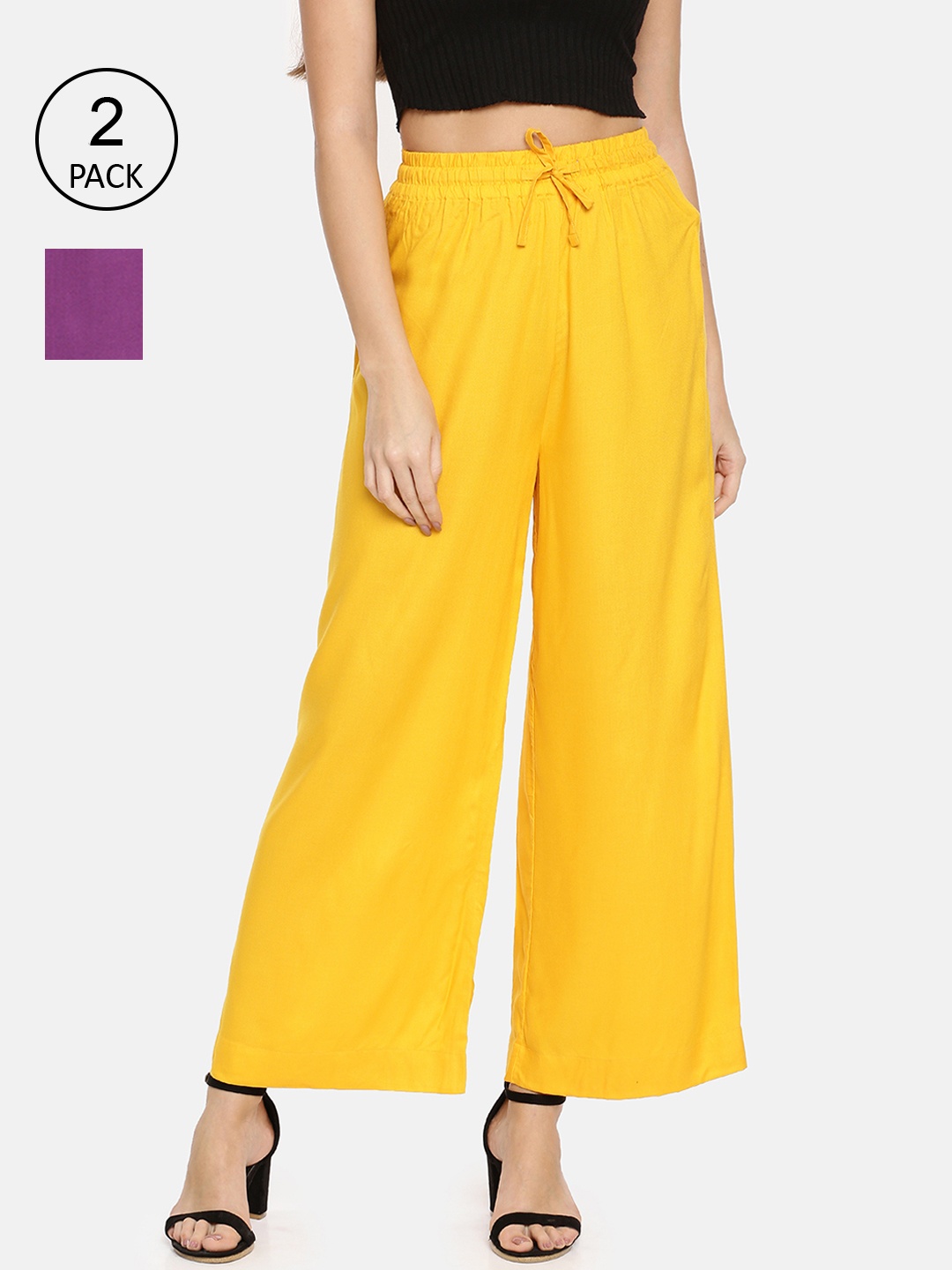 

TWIN BIRDS Women Pack Of 2 Yellow & Purple Palazzos