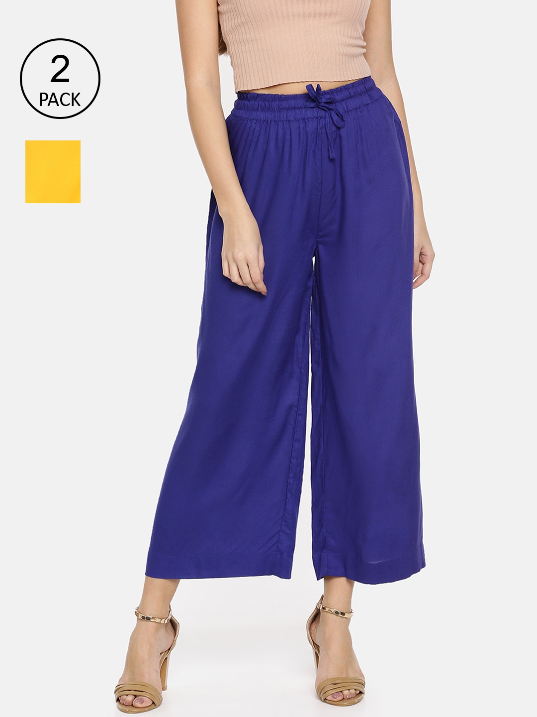 

TWIN BIRDS Women Pack Of 2 Blue & Yellow Palazzos