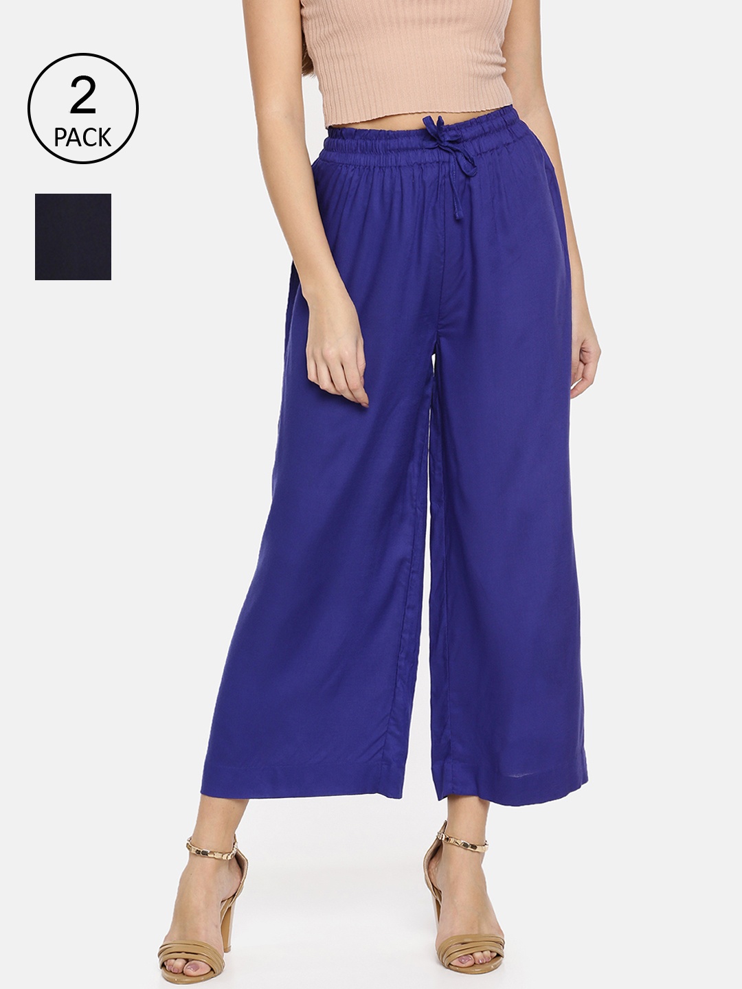 

TWIN BIRDS Women Pack Of 2 Blue & Black Palazzos