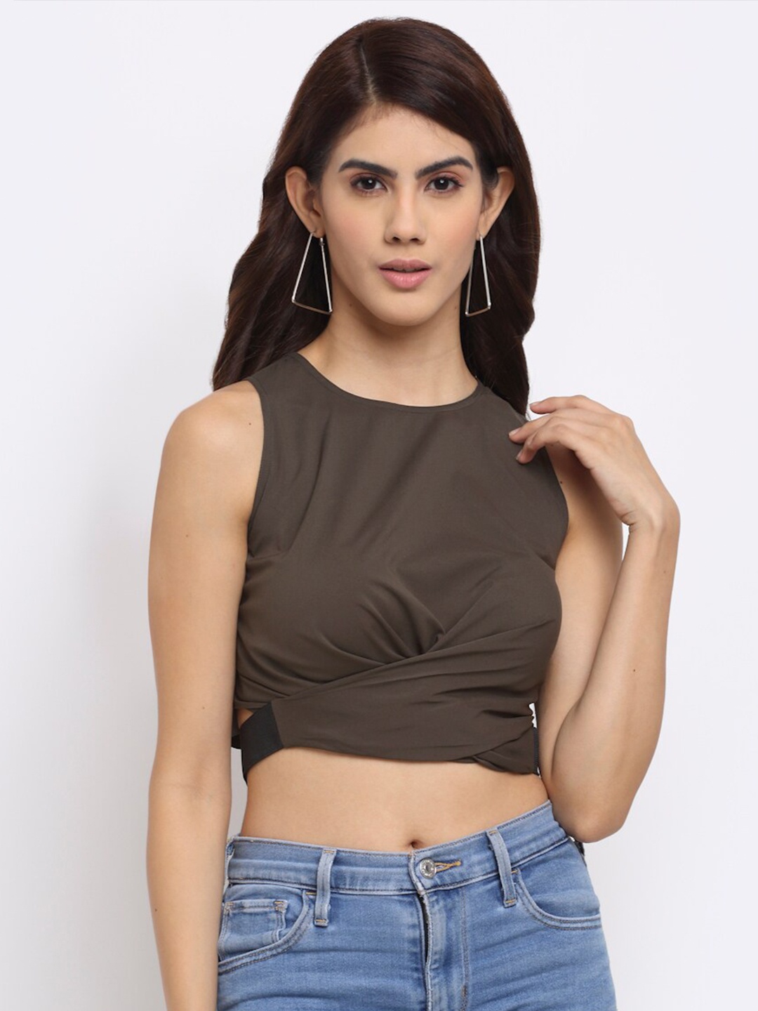 

NEUDIS Olive Green Twisted Crepe Crop Top